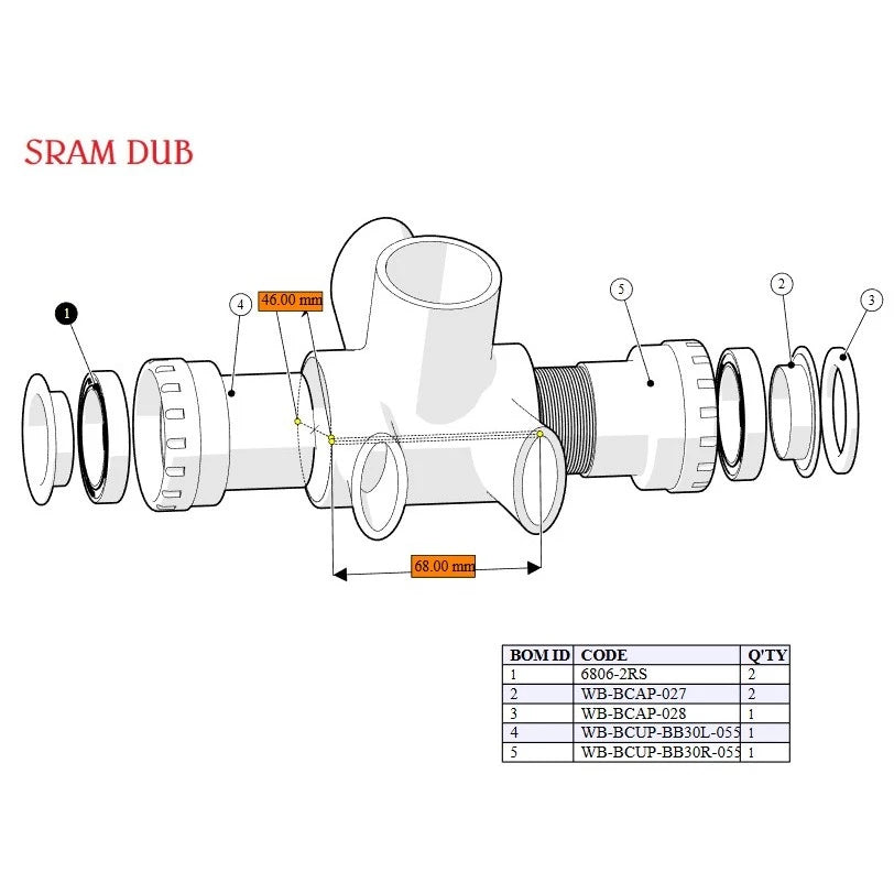 Wishbone Ceramic BB PF30-DUB for SRAM AXS DUB Crank